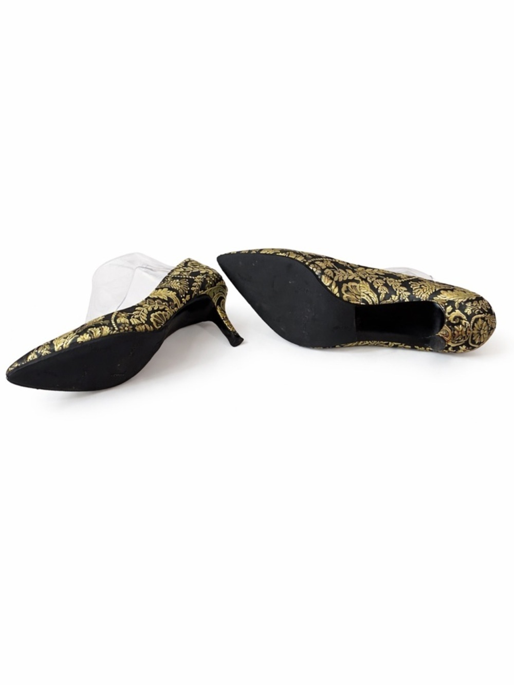 Nine West Elegant Black and Gold Brocade Pointed Toe Pumps - Picture 5 of 5